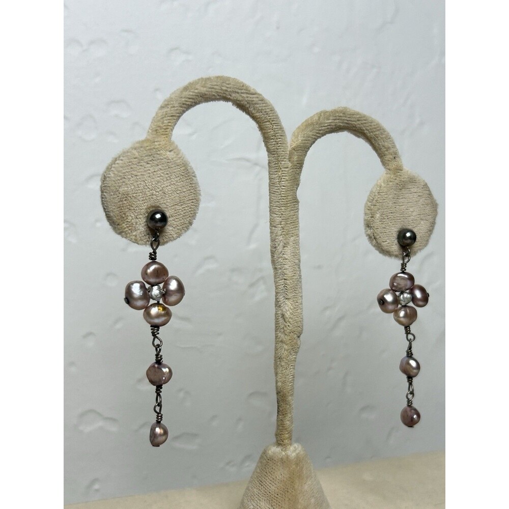 Pearl Freshwater Earrings Dangle Florals Sterling Silver